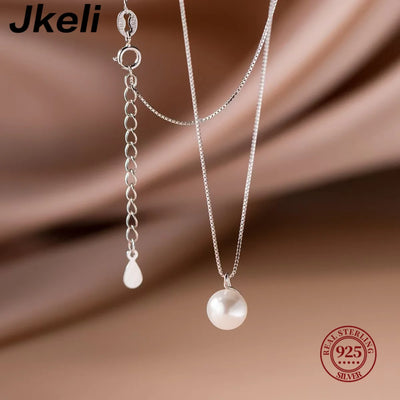 Jkeli S925 Sterling Silver Pearl Necklace Elegantly Simple Lockbone Chain Versatile Minimalist Jewelry Accessory