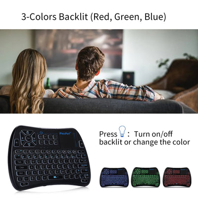 iPazzPort Backlit Mini Keyboard w/Touchpad, Bluetooth & 2.4GHz Mode, IR Remote, Rechargeable RGB for Smart TV/Android/PS4/PC