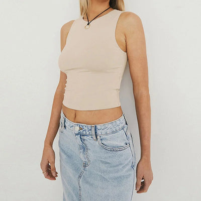 Sleeveless Tight Women Bottomed Shirt With Round Neck Racerback Top