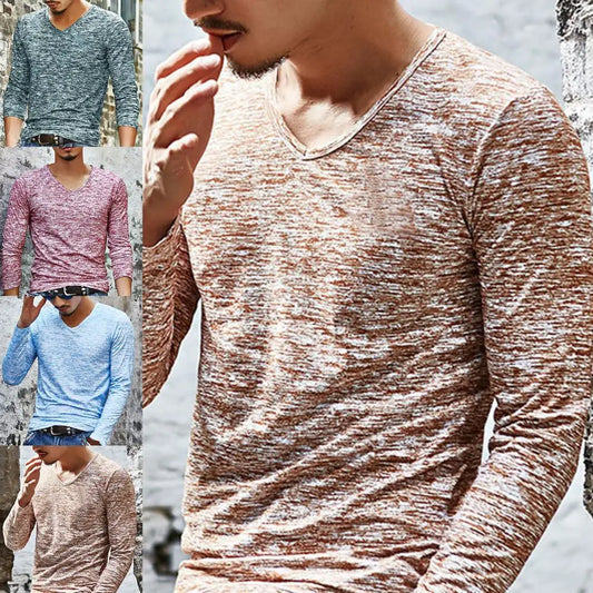 Men Shirt V Neck Elastic Top Camouflage Long Sleeve Slim Men Shirt Male Top  for Autumn Spring Casual Men's Clothing Streetwear