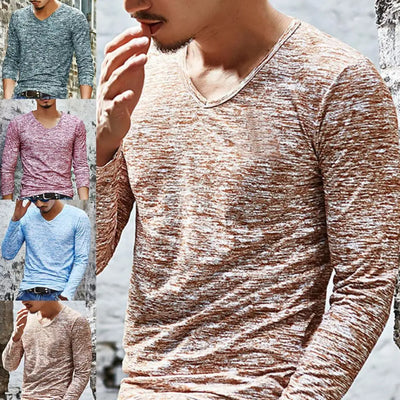 Men Shirt V Neck Elastic Top Camouflage Long Sleeve Slim Men Shirt Male Top  for Autumn Spring Casual Men's Clothing Streetwear