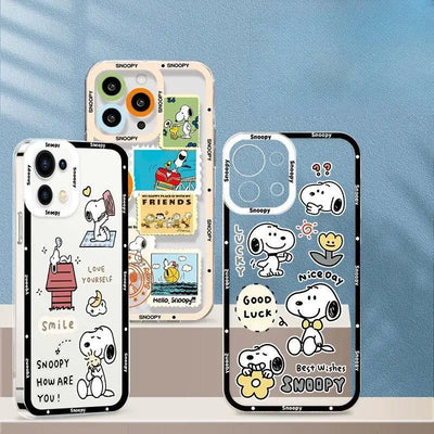 Cute Snoopy Phone Case for Iphone 15 Pro Max 11 12 13 14 Pro Max 6 6S 7 8 Plus 12 Mini XS XR SE 2 3 Clear Transparent Soft Cover