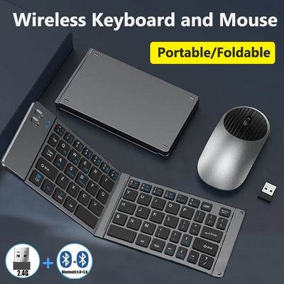 Folding Keyboard and Mouse 2.4G Mini Keypad Bluetooth Wireless Portable Silm Foldable Keyboards for Travel Computer PC iPad