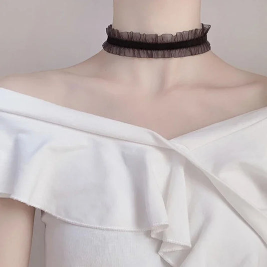 Velvet Collarbone Chain Necklace Women's Fashion Black and White Collar Women's Neck with Lace Sweet Collar Jewelry Accessories