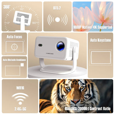 Magcubic 650ANSI L018 4K Home Projector Native 1080P Android 11 WiFi6 BT 5.2 Portable Movie Projector with 360°Correction