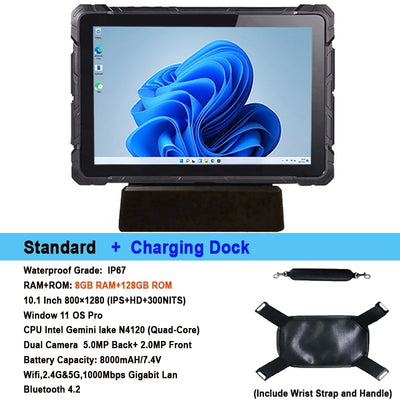 10.1 Inch Windows 11 Pro Rugged Tablet 4G LTE GPS 8GB RAM/128 GB ROM 10000mAh IP67 Handheld Waterproof Tablet