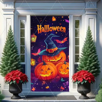 Horror Halloween Theme Background Vertical Hanging Cloth Door Decoration Witch  Bat Backdrop Supplies Room Decor Props Kid Gifts