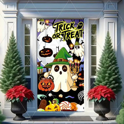 Horror Halloween Theme Background Vertical Hanging Cloth Door Decoration Witch  Bat Backdrop Supplies Room Decor Props Kid Gifts