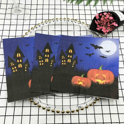 10/20p Halloween Party Decoration Paper Haunted House Pumpkin Bat Napkins Halloween Elements Wine Glasses Flower Paper Placemats