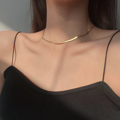 Punk Clavicle Flat Blade Snake Link Choker Necklace Gold Silver Color Stainless Steel Neck Chains For Women Jewelry Chocker 2023