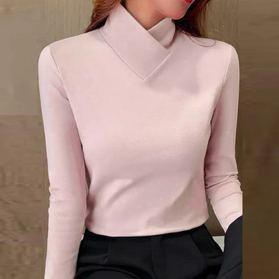 Spring Autumn Basic Shirt Women Elegant Turtleneck Long Sleeve Casual T-shirts Fashion Women Office Shirt Tops White