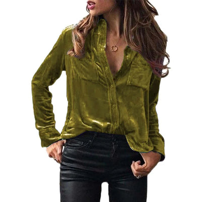 Shirt for Women 2023 Autumn Velvet Shirt Women Button Up Velour Shirt Ladies Pocket Winter Long Sleeve рубашка оверсайз женская