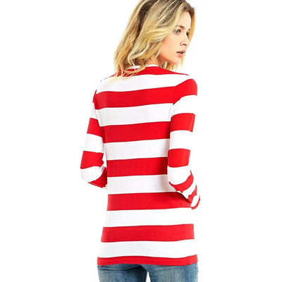 Red White Striped T Shirt for Women Round Neck Long Sleeve Tees for Women Colorful Stripes Summer Casual Autumn