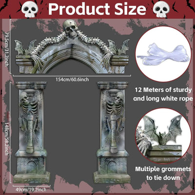 Halloween Skeleton Party Decorations Scary Tombstones Door Banner Creepy Bats Photo Booth Props Large Horror Graveyard Photograp