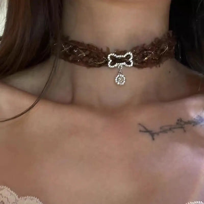 Plush Leopard Bone Necklace Choker Korean Kawaii Fashion Star Pendant Necklace Harajuku Sexy Accessories Women Y2K Jewelry Gift