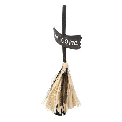 Electric Witch Broom Halloween Rustic Hay Welcome Sign Broom Prop Scary Porch Decoration Outdoor Yard Garden Holiday Accessories