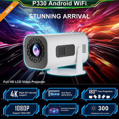 Salange P330W Mini Projetor Android 11 280 ANSI 4K 8K 1080P Wifi6 BT5.0 Home Cinema Portable Projector Android/IOS Video Theater