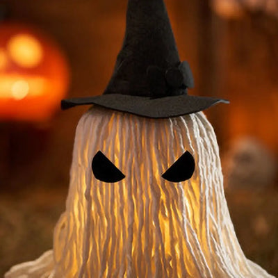 Luminous Halloween Hanging Ghost Light LED White Tassels Specter Ornaments with Hat DIY Expression Mop Head Desktop Decoration