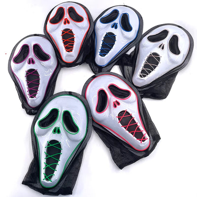 2025 Halloween Horror Mask Luminous LED Light Party Mask Adult Full Face Headgear Night Mask Glowing In Happy Halloween