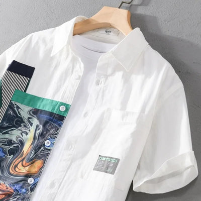 Summer Men's Printed Short-sleeved Shirt Fashionable and Personalized Handsome Casual and Loose Top Youth Trendy Versatile Shirt