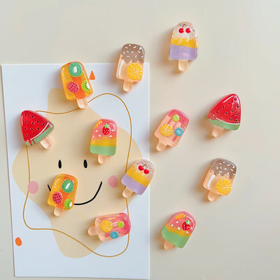 6pcs Magnetic Fridge Magnets Set] 6pcs Set of Fruit & Ice Cream Magnetic Fridge Magnets - Strawberry, Watermelon Designs