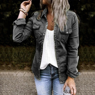 Denim Jacket with Fur Black Jean Jacket Denim Jacket Mid Length Denim Shirt Coat Fashion New Slimming Solid Women Jacket