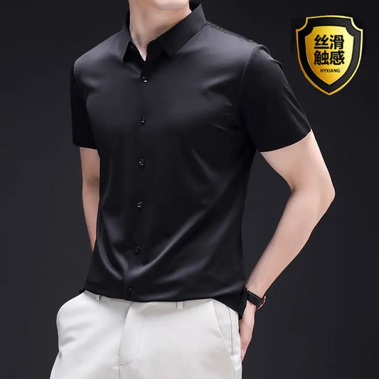 New short sleeved men's shirt Long sleeved spring/summer formal business casual high quality silky slim wear fashion