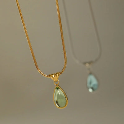 Water droplet blue ocean necklace niche French style collarbone chain snake bone titanium steel plated with 18K gold