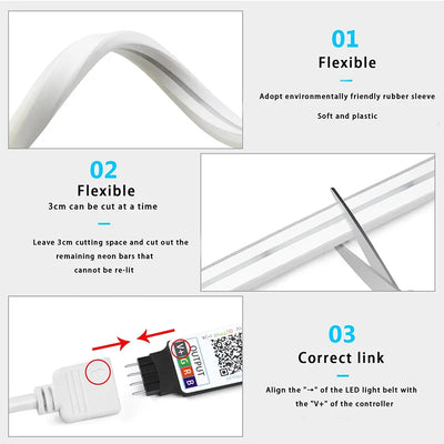 USB RGB Neon LED Strip 1M 2M 3M 5M WiFi 5V RGB Strip Work With Tuya App/Smart Life/Alexa for Game Home Neon Decor Lighting