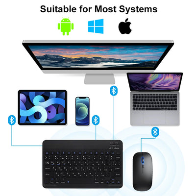 Mini Bluetooth Keyboard And Mouse Set Spanish Russian Keyboards Bluetooth Wireless Keyboard Rechargeable 10 Inch For iPad Tablet