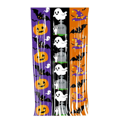 1X2M Halloween Tinsel Curtain Creativity Sparkling Pumpkin Ghost Bat Curtain Shimmering Cartoon Door Hanging Decor
