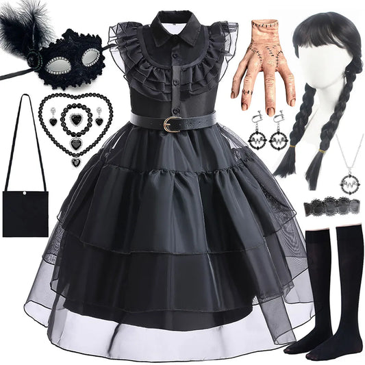 2025 Halloween Horror Children Cosplay Wen. Princess  Add. Black Dress ATF Family Casual Cute Dress For Holiday Party Set