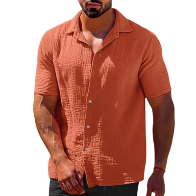 2025 Shirts  Summer Hot Selling Lapel Solid Color Short Sleeve Button Loose Breathable Sweat Absorption Men Casual Shirt Men