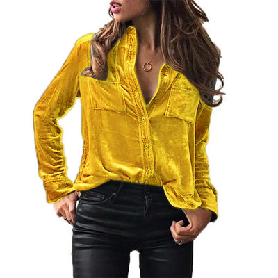 Shirt for Women 2023 Autumn Velvet Shirt Women Button Up Velour Shirt Ladies Pocket Winter Long Sleeve рубашка оверсайз женская