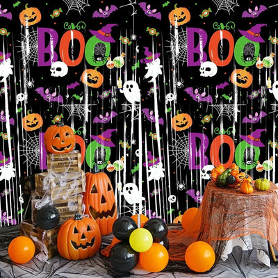 1X2M Halloween Tinsel Curtain Creativity Sparkling Pumpkin Ghost Bat Curtain Shimmering Cartoon Door Hanging Decor