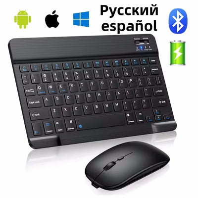 Mini Bluetooth Keyboard And Mouse Set Spanish Russian Keyboards Bluetooth Wireless Keyboard Rechargeable 10 Inch For iPad Tablet