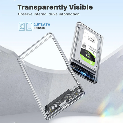2.5'' External Hard Drive Enclosure USB 3.0 / 3.1 USB C to SATA III HDD Adapter 5Gbps Tool Free Clear External Hard Drive Case