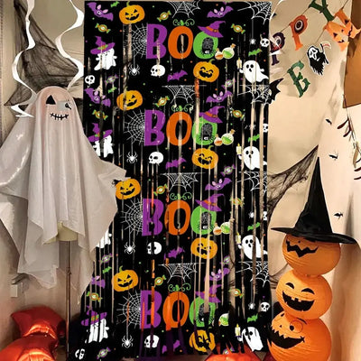 1X2M Halloween Tinsel Curtain Creativity Sparkling Pumpkin Ghost Bat Curtain Shimmering Cartoon Door Hanging Decor