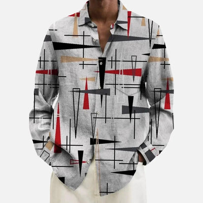 Hawaiian Button Up Shirts Stripes Printed Abstract Graphics Full Sleeve Streetwear Breathable Casual Men Dress Shirt Clothing