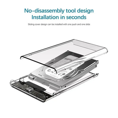 2.5'' External Hard Drive Enclosure USB 3.0 / 3.1 USB C to SATA III HDD Adapter 5Gbps Tool Free Clear External Hard Drive Case