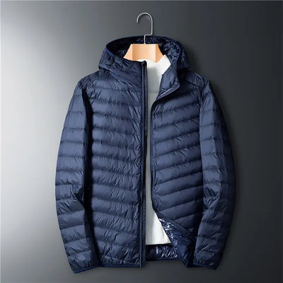 Men's Ultra-thin Down Jacket, White Duck Down Hooded Jacket, Long-sleeve Thermal Jacket, Versatile Portable Jacket, Winter