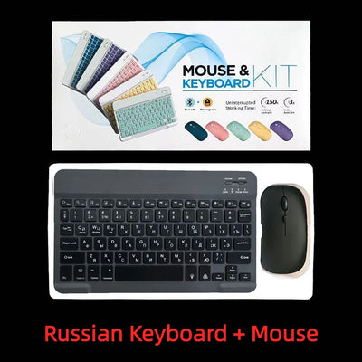 Mini Bluetooth Keyboard And Mouse Set Spanish Russian Keyboards Bluetooth Wireless Keyboard Rechargeable 10 Inch For iPad Tablet