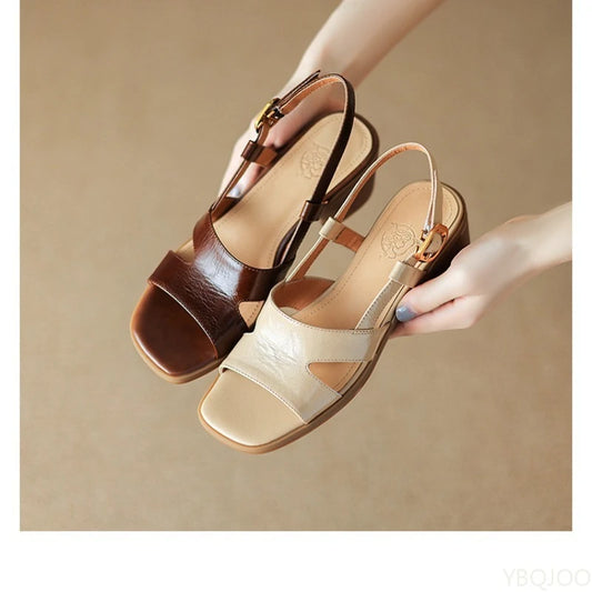 Summer Fashionable versatile women shoes 2025 Fashion new retro square head women shoes thick heel open toe sandals female ﻿