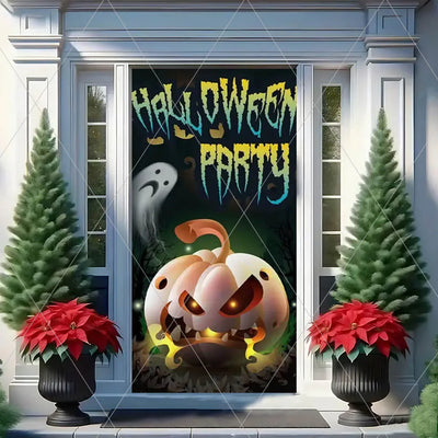 Horror Halloween Theme Background Vertical Hanging Cloth Door Decoration Witch  Bat Backdrop Supplies Room Decor Props Kid Gifts