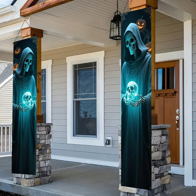 VIKAMA Halloween Party Decorations: Couplets, Party Banners, Skull-Design Front Door Hanging Banners, Festive Decorations
