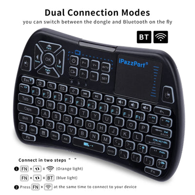 iPazzPort Backlit Mini Keyboard w/Touchpad, Bluetooth & 2.4GHz Mode, IR Remote, Rechargeable RGB for Smart TV/Android/PS4/PC