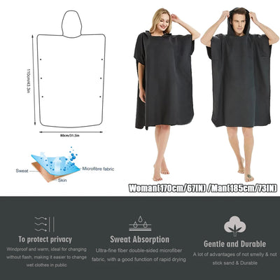 Microfiber Hooded Towel Men Women Swim Beach Travel Quick Dry Changing Robe Cape Bath Towel Bathrobe Surf Poncho Sauna Play