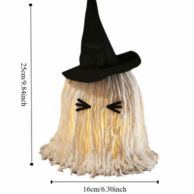 Luminous Halloween Hanging Ghost Light LED White Tassels Specter Ornaments with Hat DIY Expression Mop Head Desktop Decoration