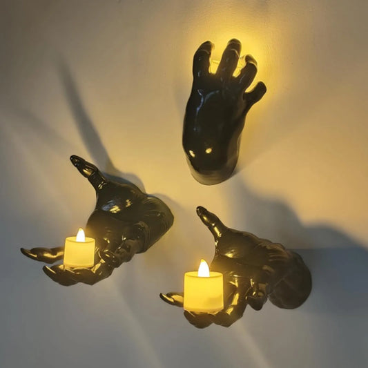 3pcs Halloween Wall Decorations Creepy Hands Candles Holder Wall Hanging Hook Collection Scary Ghost Hand Storage Shelf Decor