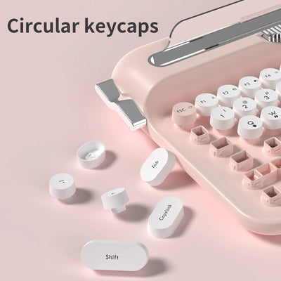AJAZZ AF84 Wireless Bluetooth Keyboard 84 Keycaps Round Retro Keys Typewriter Office Keyboards W/ Bracket for IPad Membrane Use